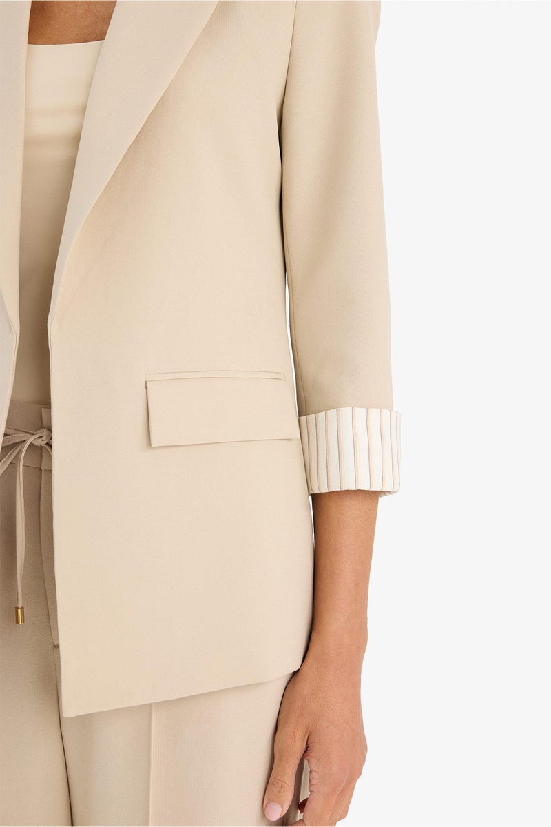 DeFacto Beige Woman Oversize Fit Jacket Collar Blazer Casual - Image 4